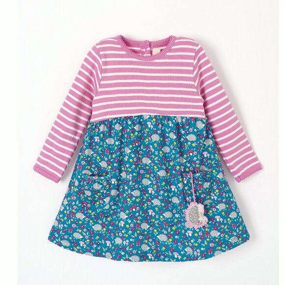 Jojo Maman Bebe Girls Stripe And Garden Hedgehog Print Dress - Pink - Picture 1 of 4